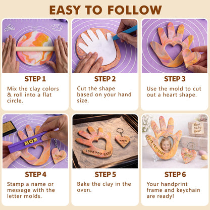 Clay Hand Casting Kit for Family Crafts – Oven Bake Polymer Clay Arts & Crafts, DIY Handprint Keepsake Frame for Kids Teens & Adults, Creative Projects for Everyone Gifts from Children, Ages 5-14