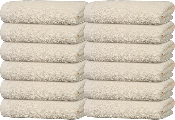 Tens Towels Pack of 12 Washcloths, 12 x 12 Inches, Lighter Weight, Quick to Dry