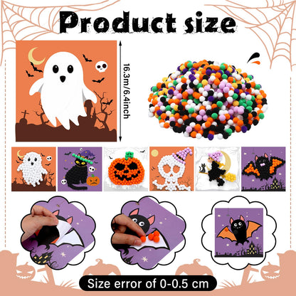 LaRandom 30 Sets Halloween Craft Kit DIY Pom-poms Art Make Your Own Pumpkin Ghost Witch Bat Skeleton Cats Crafts for Halloween Party Supplies Tricks or Treats Activities