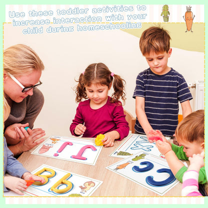 Ireer 36 Pcs Playclay Dough Mats for Kids Activity Card for Clay Back to School Preschool Number Alphabet Animal Shape Learning Activity Games for Classroom Home Educational Supplies