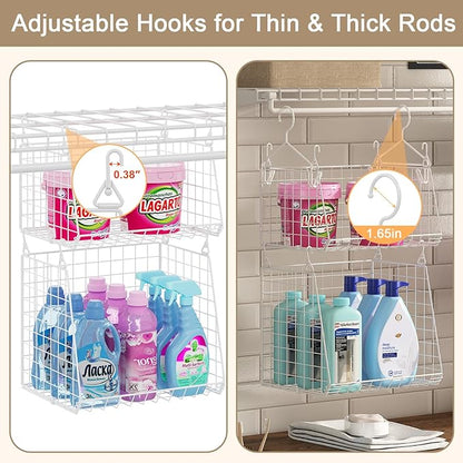 4-Tier Hanging Laundry Room Organizer: Foldable Wire Shelf Basket