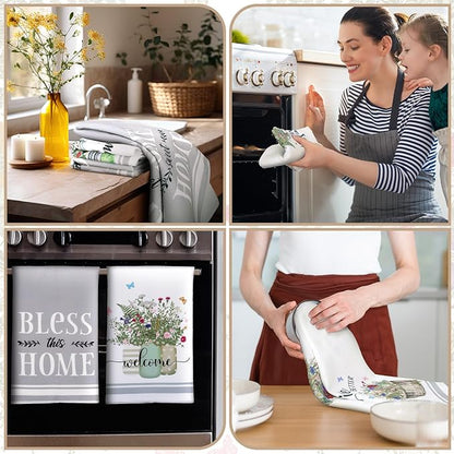Boyiee Set of 6 Floral Kitchen Towels Wildflower Dish Towels Butterfly Truck