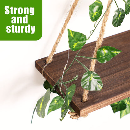 Amyhill 3 Set Artificial Ivy LED Floating Plant Shelves Wood Hanging Dorm Wall Decor Leaves and Light Strip Hanging Shelves for Bedroom Living Room Nature Wall Decoration