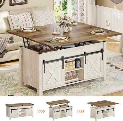 SEDETA Lift Top Coffee Table, 4 in 1 Multi-Function Convertible Coffee Tables with Storage and Hidden Compartment, Farmhouse Coffee Table Converts to Dining Table for Living Room, Brown Top