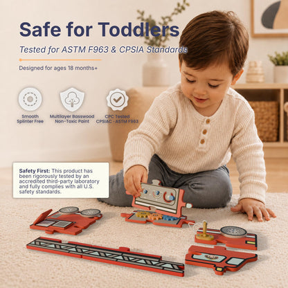 Lalibels Large Fire Truck Puzzle & Activity Toy for Toddlers 18 Months+, Montessori Fine Motor Learning Toy, Wooden Firetruck Birthday Gift for Boys Ages 1-3
