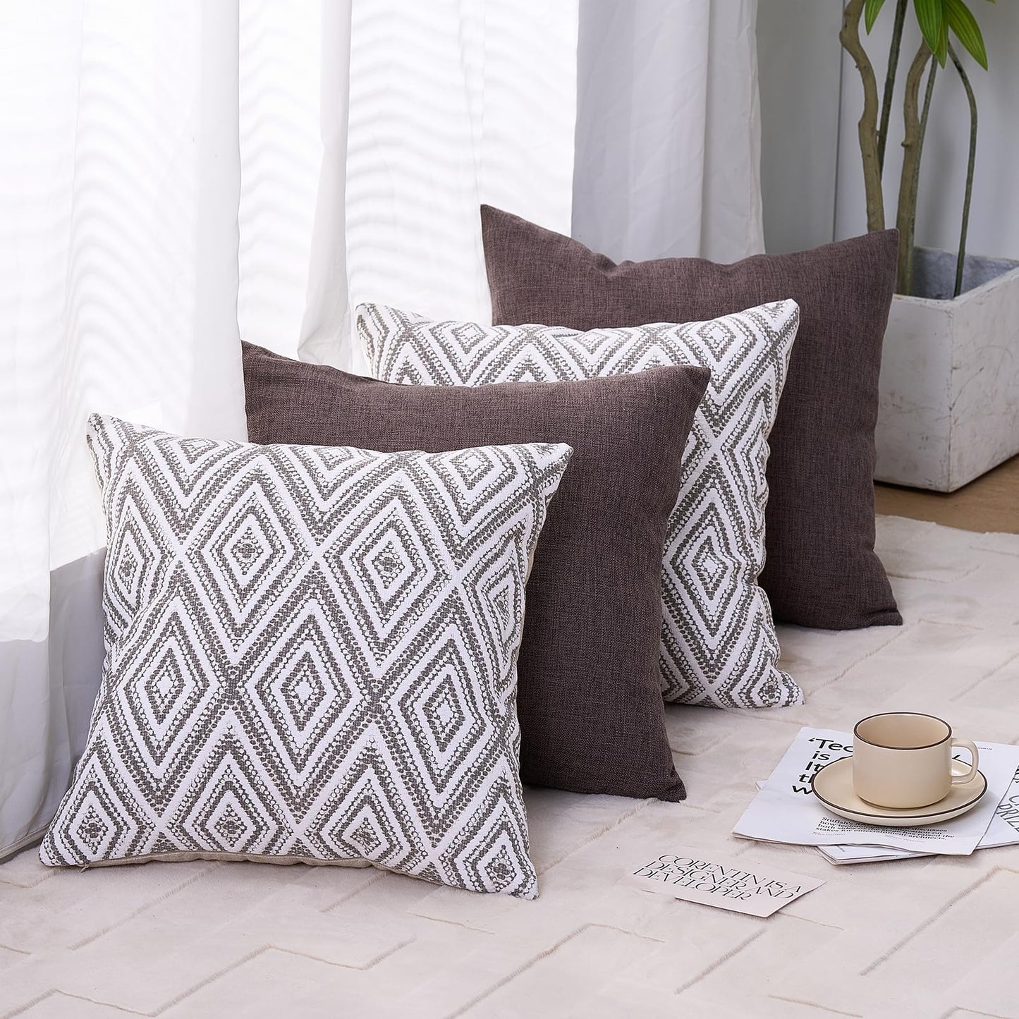 HPUK Decorative Throw Pillow Covers Set of 4 Square Couch Pillows Linen Cushion Cover for Couch Sofa Living Room, 18"x18" inches, Blue