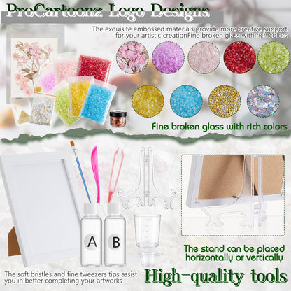 Novabright DIY Dried Flower Crushed Glass Art Kit for Adults Beginners, Sea Glass Mosaic Resin Craft Set for Home Decor, Wedding Gifts Handmade Boho Home Bedroom Office Bookshelf Table Decoration