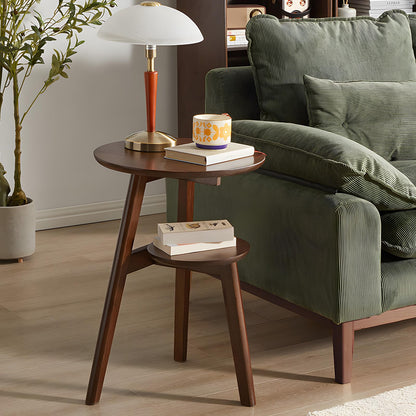 Cttasty Side Table, 2-Tier Round End Tables Living Room, Mid Century Modern Side Table, Round Nightstand, Oak Accent Table, Small Round Coffee Table, 16.54" Dia.x 23.62" H(Walnut)