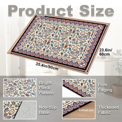 Washable Corridor Runner Rug, Non-Slip Hallway Rug with Upgrade Rubber Backing, Stain Resistant Faux Wool Distressed Carpet for Bedroom Kitchen Laundry Corridor Balcony (Leaf, 35.4" x 23.6")