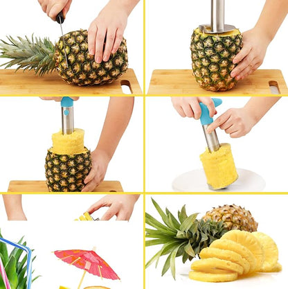 Zulay Kitchen Pineapple Corer and Slicer Tool – Stainless Steel Pineapple Cutter with Eye Remover Tool – Ergonomic Handle & Easy Core Remover – Reinforced Heavy-Duty Blade – Light Blue