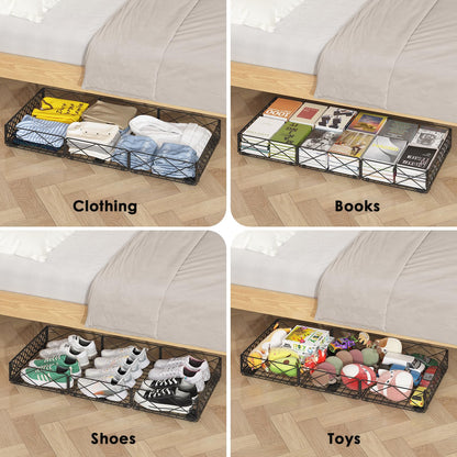 NADAMOO 5.4 in Low Profile Under Bed Storage, 36.6" Ultra Long Metal Underbed Organizer with 6 Smooth Rolling Wheels, 110 lbs Heavy Duty Foldable Under Bed Container for Shoes, Clothes, Toys, 2 Packs