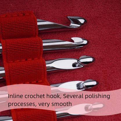 Interchangeable Ergonomic Crochet Hooks Set Inline Beginner Crochet Needles Kit Smooth Grip Wooden Handle with Red Case for Arthritic Hands 9 Sizes 3.5mm-8mm
