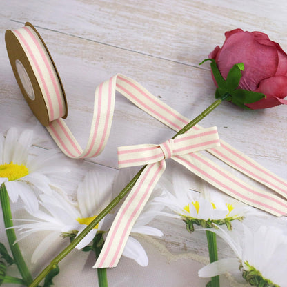 YERELO 10Yard x 2Roll Set Cotton Stripe Ribbon 5/8" and 3/8" Pink Stripe Ribbons for Christmas Tree Crafts,Wedding Wreath,Gift Wrapping,Decoration and DIY Handmade Hair Bows