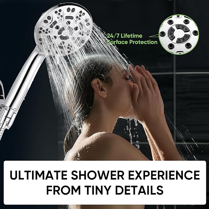Cobbe 8-Setting Handheld Shower Head Bathroom Showerhead Set - Detachable Shower Heads with 5ft Stainless Steel Hose and Brass Swivel Bracket (Chrome)