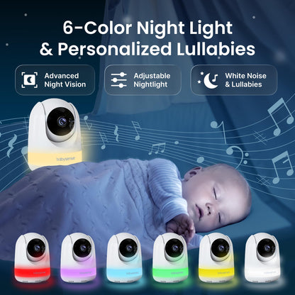 Babysense PRO Full HD 5.5" Split Screen Baby Monitor with 2 Cameras, 6-Color Night Light, White Noise, Sound & Light Machine, 20-Hour Battery, Hack-Proof Non-WiFi Secure Connection