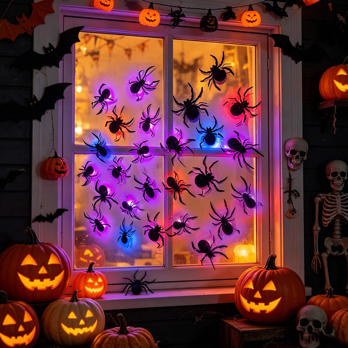 DR.DUDU 36 Pack Halloween Wall Decor Light up Spiders Window Decorations