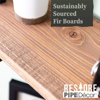 Industrial Pipe Wooden Shelves Restore by Pipe DÉCOR Premium Douglas Fir Wood Shelving 36 Inch Length Set of 2 Boards and 6 Straight Brackets Sunset Brown Finish