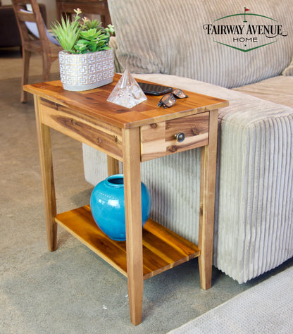 Fairway Avenue Home 2-Tier Solid Acacia Recliner Table w/Drawer (Natural)