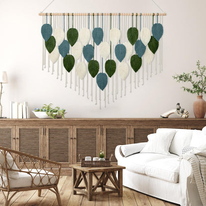 KHOYIME Macrame Wall Hanging Large Boho Home Decor, Bohemian Leaves Tapestry Modern Handmade Yarn Woven Feather Leaf Chic Wall Art Decorations for Bedroom Living Room Nursery Backdrop 51.5"W X 33.5"L