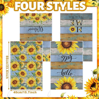 Bencailor 4 Pcs Sunflower Kitchen Towels Farmhouse Wood Grain Hand Dish Towels