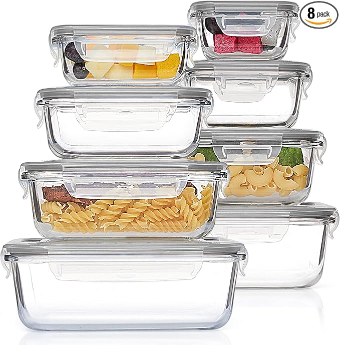 Vtopmart 8 Pack Glass Food Storage Containers