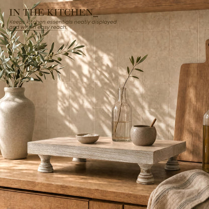 Wood Display Risers for Bathroom Vanity and Kitchen Decor, Natural Wood