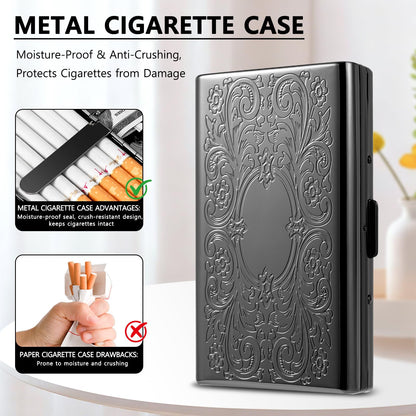 Classic Vintage Metal Women's and Men's Portable Cigarette Case, RFID Credit Card Wallet. (Figure Black, 12pcs 100mm)