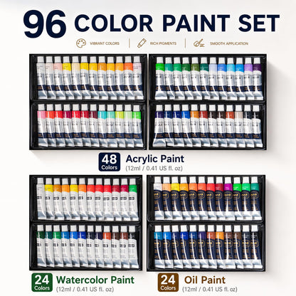 DJAR 174 Pcs Professional All-in-One Art Painting Kit with FSC-Certified Beech Wood Easel, 96 Acrylic, Watercolor & Oil Paint Set, Complete Art Supplies Painting Set for Adults, Artists, Beginners