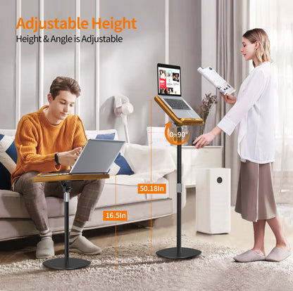 NAMON 2-in-1 Dual-use Floor & Desktop Book Stand, 100% Solid Wood, Height Adjustable from 16.5" to 51", Floor Reading Stand with Page Clip for Cookbooks, Sheet Music, Projector (with a T-Shaped)