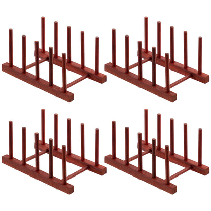 HBlife 4pcs Rosewood Wooden Dish Drying Rack - Home and Kitchen Organizer for Cups, Bowls, Pots, Lids, Cutting Boards & Plates Space-Saving for Cabinets Counters (4 Slots)