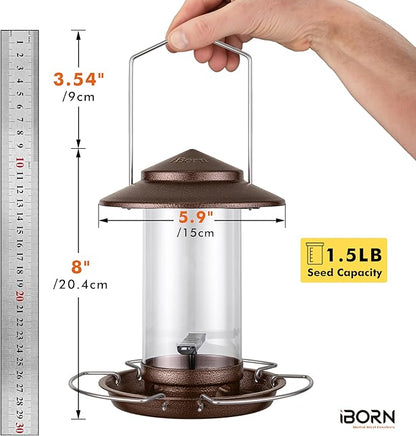iBorn Bird Feeder Metal Squirrel Chew Proof Bird Feeders for Outdoors Hanging Outside for Cardinal, Holds 1.5LB Seed with 3 Perchs, Brushed Coffee (Seed is not Included)