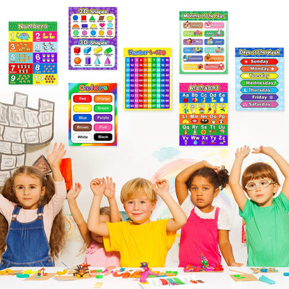 Outus Extra Large Preschool Educational Learning Posters 17 x 22 Inch Nursery Home School Pre-K Kindergarten Classroom Decoration(4 Pcs,Alphabet, Number 1-10, Shapes, Colors)
