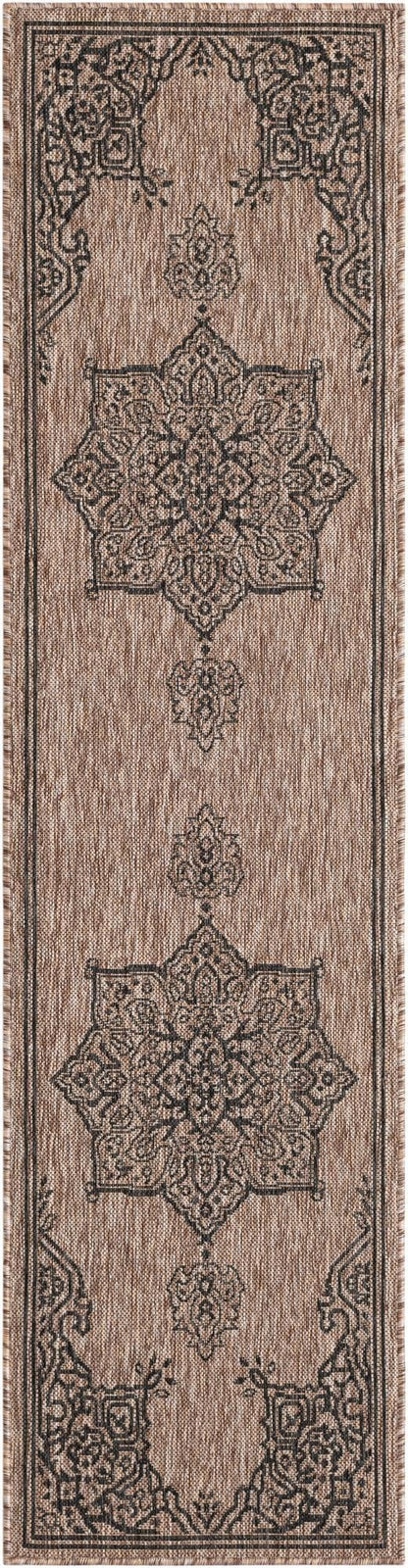 Unique Loom Outdoor Traditional Collection Area Rug - Antique (2' x 8' Runner Beige/Black)