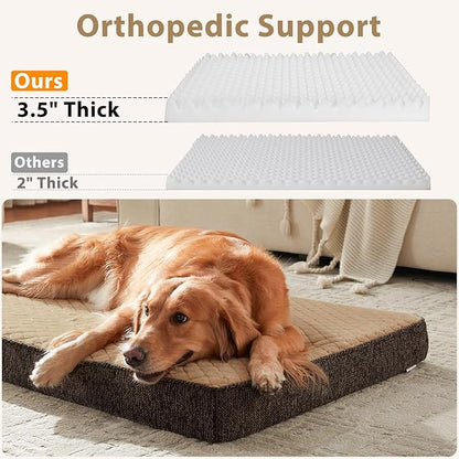 JOEJOY Orthopedic Dog Bed for Large Dogs, Washable Dog Crate Bed Large Sized with Removable Cover, Egg Memory Foam Big Pet Beds, Brown, 35"x22"