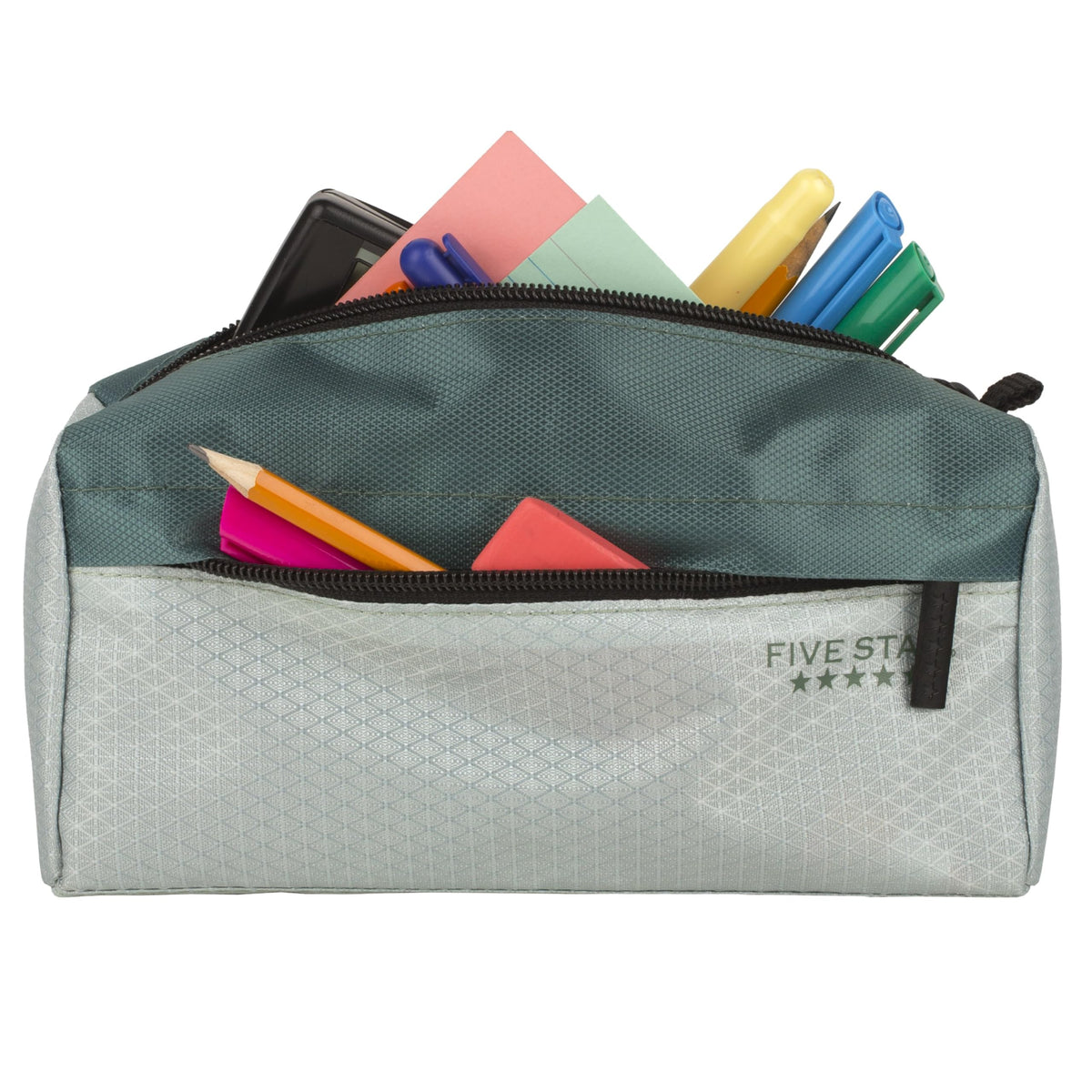 Five Star Pencil Pouch, Pen Case, 9-Pocket Zipper Pouch, Storage Organizer for School Supplies Earbuds Chargers Cables Makeup, Green/Juniper (500214F-ECM)
