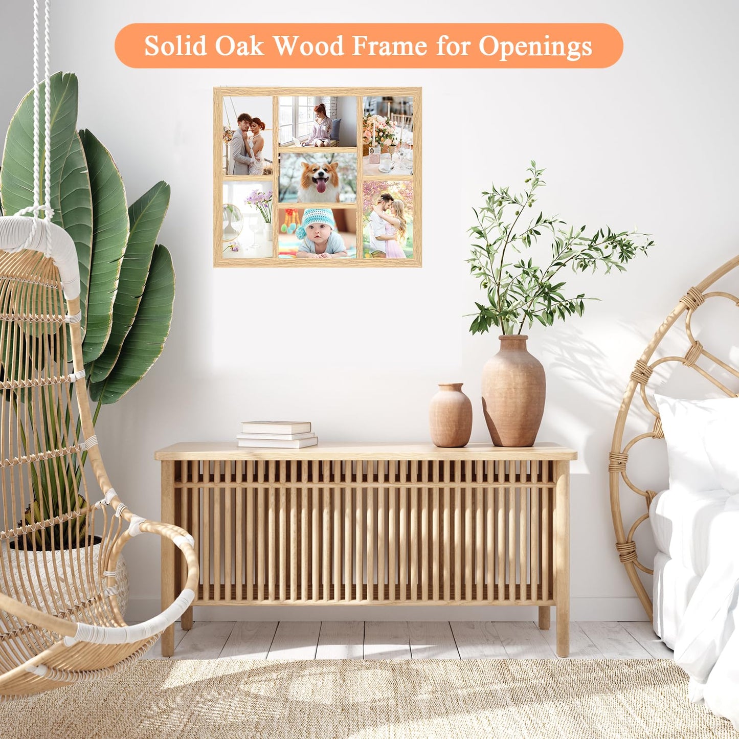 MOUDAMION 4x6 Oak Wood Picture Frames Collage Wall Decor Natural Woodgrain, Solid Oak Wooden Family Photo Collage Frame 7 Openings, Glass Front, Wall Hanging Display 7 4x6 Pictures