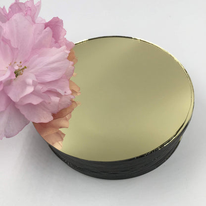 4" Round Mirror Tiles Gold Coated Craft Mirrors Bulk 20 Pieces for Artcraft Home Mosaic Decoration (Gold, Dia 4'')