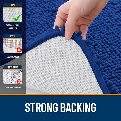 OLANLY Bathroom Runner Rugs 59x24, Soft Absorbent Chenille Bath Rugs, Rubber Backing Quick Dry, Machine Washable Long Bath Mats for Bathroom Floor, Tub and Shower, Home Decor Accessories, Royal Blue