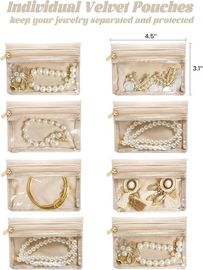 Travel Jewelry Case, Portable Jewelry Box with 6 Jewelry Bags,Travel Gift for Women Teen Girls (Pink 8 Pcs)