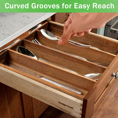 Greenual Acacia Wood Silverware Organizer 10 In Utensil Organizer Silverware Tray for Drawer Cutlery Flatware Organizer for Kitchen