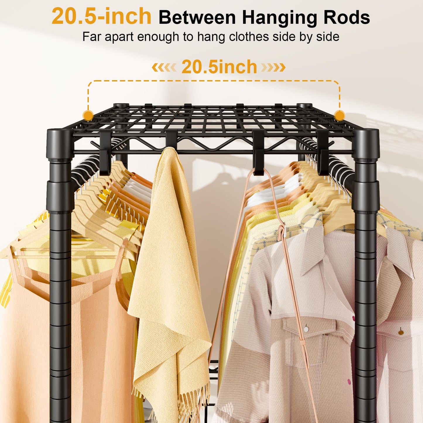 ULIFHOME P5 Rolling Clothes Rack Heavy Duty, Clothing Racks for Hanging Clothes, Metal Garment Rack with Wheels, 3-Tier Portable Closet Rack 39.4'' W × 20.5'' D × 80.5'' H, Max Load 650 Lbs, Black