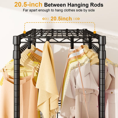 ULIFHOME P5 Rolling Clothes Rack Heavy Duty, Clothing Racks for Hanging Clothes, Metal Garment Rack with Wheels, 3-Tier Portable Closet Rack 39.4'' W × 20.5'' D × 80.5'' H, Max Load 650 Lbs, Black