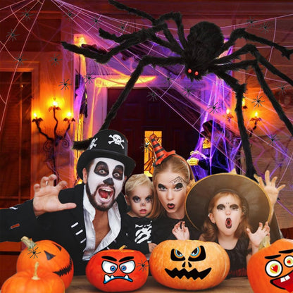 HKC 276" Giant Spider Web Halloween Decorations + 59" Hairy Spider +40g Stretch Cobweb+20 Small Spider,Fake Spider with Triangular Huge Web for Halloween Outdoor Indoor Decor Haunted House Porch Yard