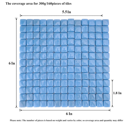 Samjobroad Square Glass Mosaic Tiles for Crafts – 10x10mm Mosaic Pieces, 6mm Thick Fired Glass Tiles, 300g (160 Pieces) for Wall Art,Picture Frames, Mirrors & Home Décor, Sky Blue