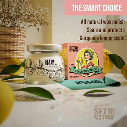 Natural Stone Wax Polish - Seal and Waterproof SETINSTONE, Concrete, Gypsum Crafts with Carnauba and Beeswax, for Eco Resin Casting Kits and Acrylic Resin Castings, Lemon Scent, 4oz