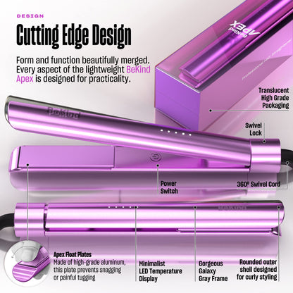 Bekind Apex 2-in-1 Hair Straightener Flat Iron | 1“ 460°F Straightener & Curler for All Hairstyles | UltraSmooth Tech | 15s Fast Heating & Temp Memory | Gift Set for Girls Women (Crystal Blue)