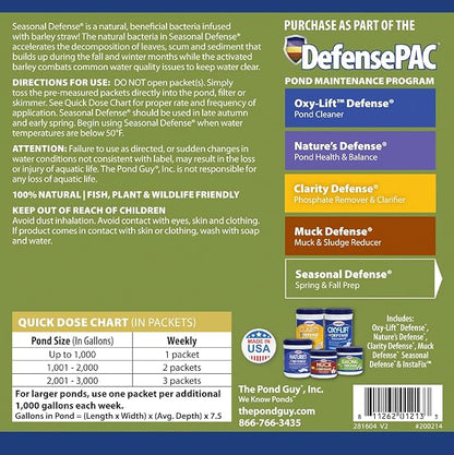 The Pond Guy Seasonal Defense, Spring & Fall Beneficial Bacteria, Barley & Enzymes, Cold Water Pond Sludge & Scum Treatment, Fish & Plant Safe, 24 Packets