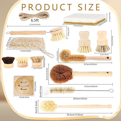 15 Pcs Bamboo Dish Brush Set