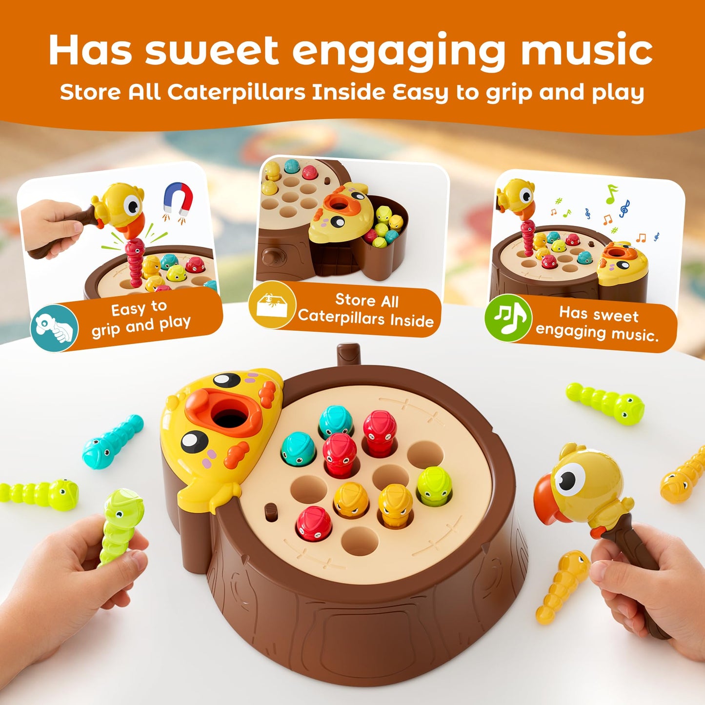 Peaciar Magnetic Bird Feeding Game - Woodpecker Worm Toy, Montessori Bug Hunt Toys for Kids Ages 3-5, Fine Motor Skills and Sensory Toddler Toys, Educational Learning Gift for Boys and Girls