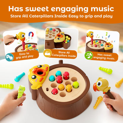 Peaciar Magnetic Bird Feeding Game - Woodpecker Worm Toy, Montessori Bug Hunt Toys for Kids Ages 3-5, Fine Motor Skills and Sensory Toddler Toys, Educational Learning Gift for Boys and Girls
